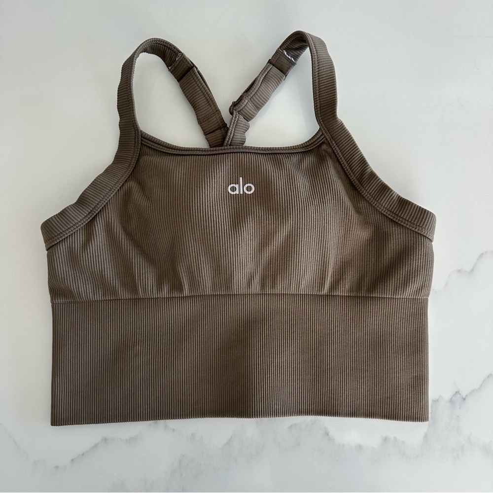 Alo Yoga Seamless Ribbed Favorite Bra Tank - Olive Tree 🫒